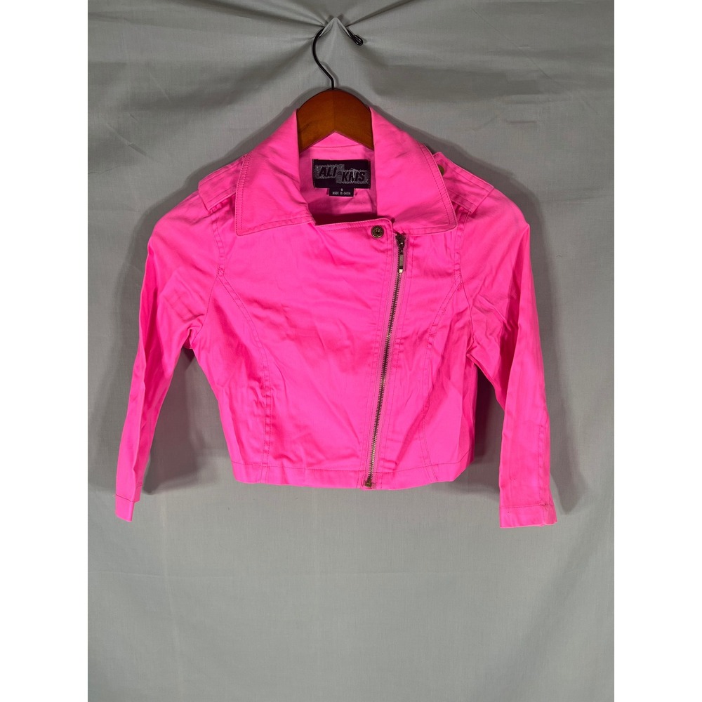 Ali & Kris Moto Jacket Cropped Asymmetrical Neon Pink Womens Small
